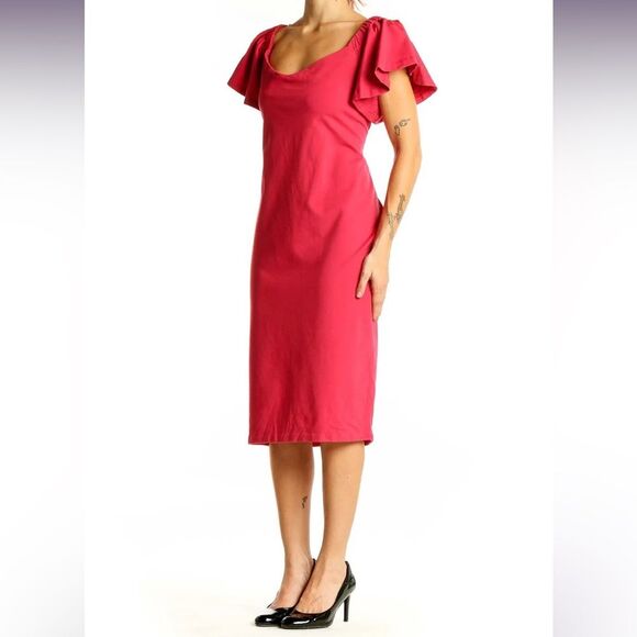 Eloquii Flutter Sleeve Fitted Dress Coral Pink Deep Salmon 14 - Picture 2 of 9